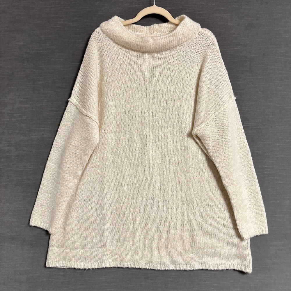 All Worthy Hunter McGrady Sweater 1X Cream Cotton Blend Mock Boat Neck Pullover